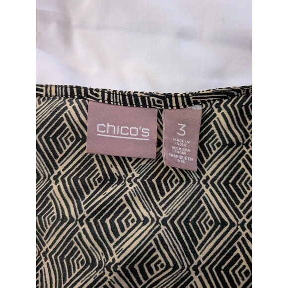 Chico's Tunic Womes XL/3 Paisley Black Tan Floral V-Neck Blouse Top Boho Flowy - Picture 8 of 12